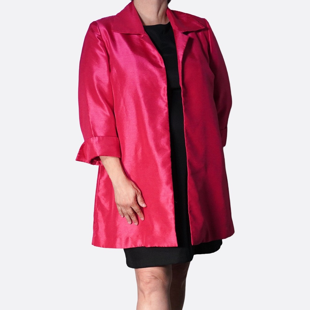 Chico's Hot Pink Taffeta Open Front XL‎ 1X 2X 16 18 Topper Jacket Retro 50s Glam